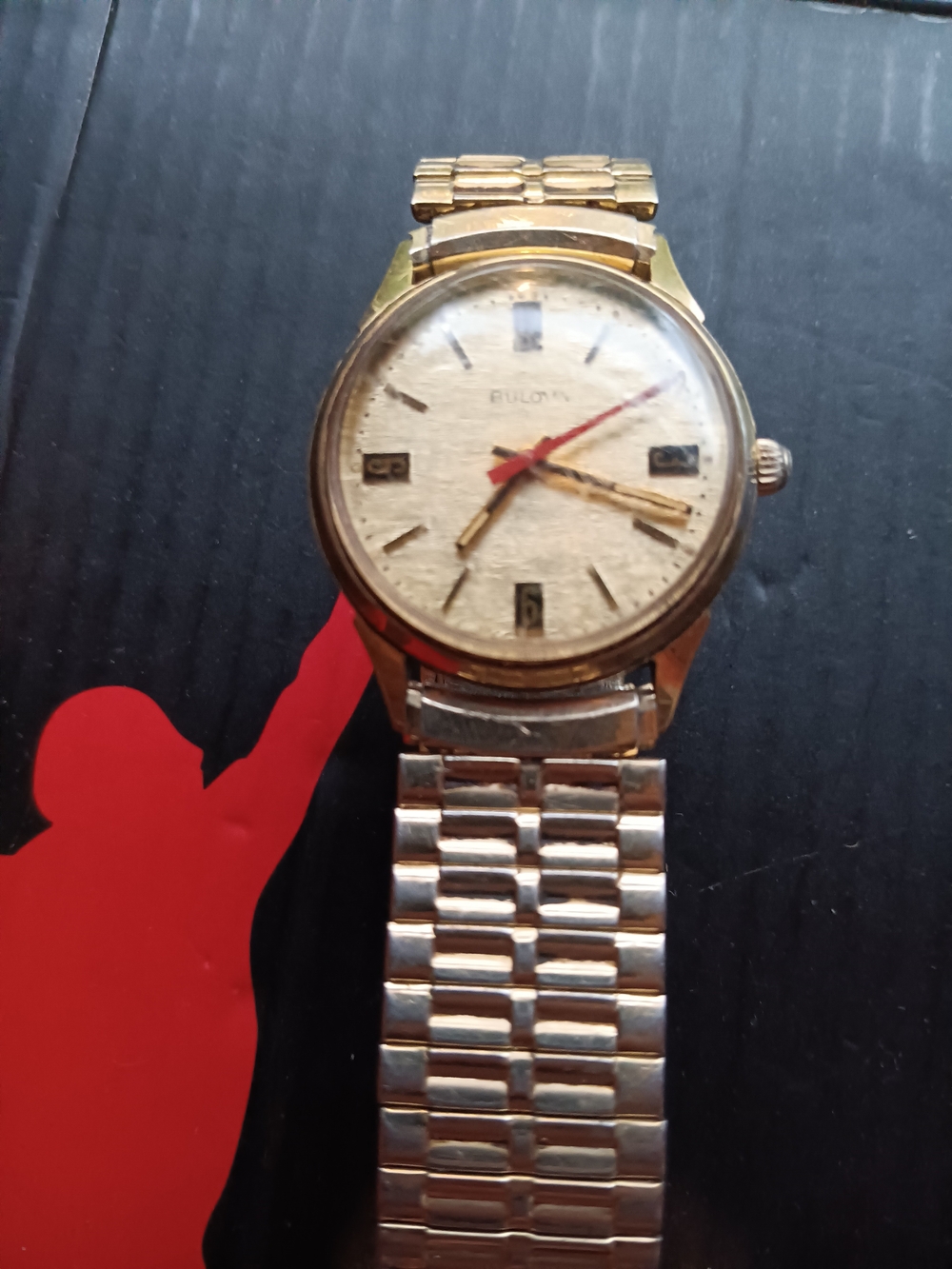 Bulova Manual Winding Gold-Tone Men's Watch with Red Seconds Hand